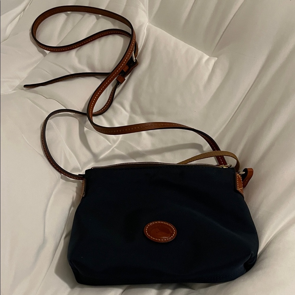 Dooney & Bourke Navy Nylon Crossbody with Brown Leather Trim